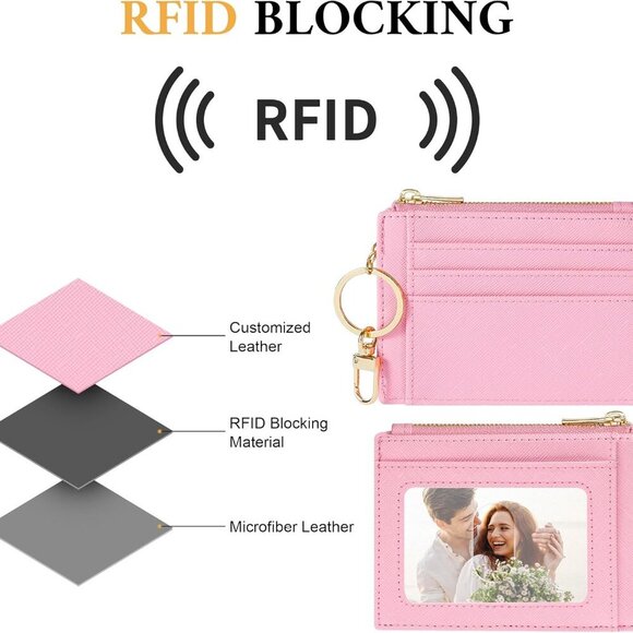 Card Case Slim Front Pocket Wallet for Women Credit Card Holder with Keychain - Picture 5 of 9